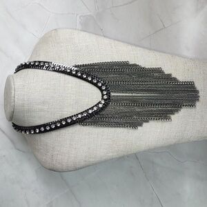 Gunmetal/Crystal/Fringe Necklace